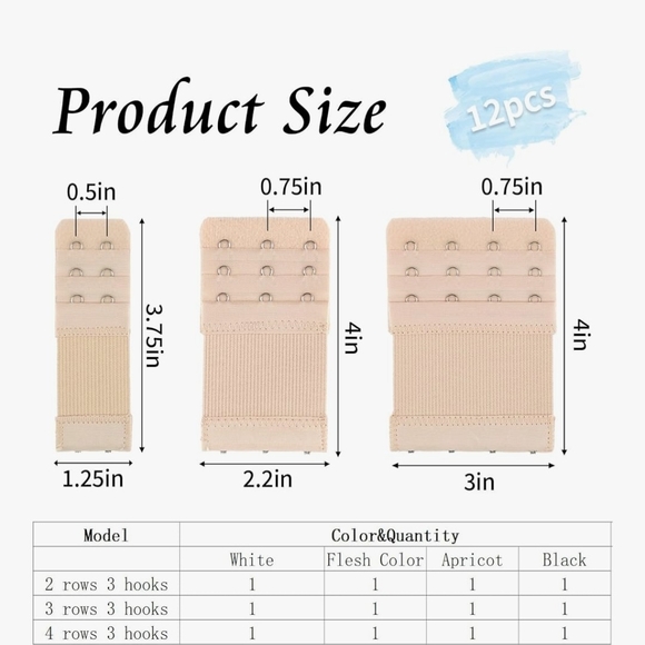 Adjustable Bra Extender 3 Pack Set - Black, Beige, White NIP - Picture 2 of 2